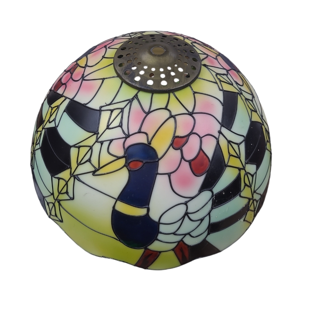 Tiffany Style Stained Plastic Floral Hanging Light Shade Ceiling Fixture Vintage